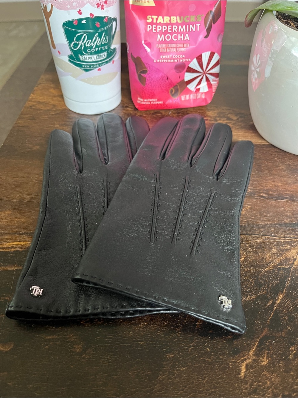 Ralph Lauren Black Leather Gloves with RL Logo